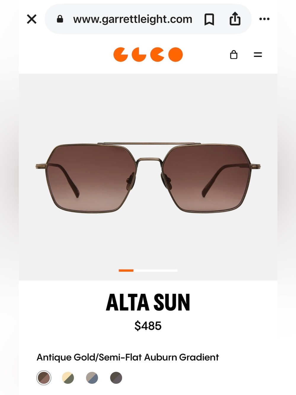 Garrett Leight Alta 57 Sun Sunglasses — Antique Gold with Auburn Gradient NWT